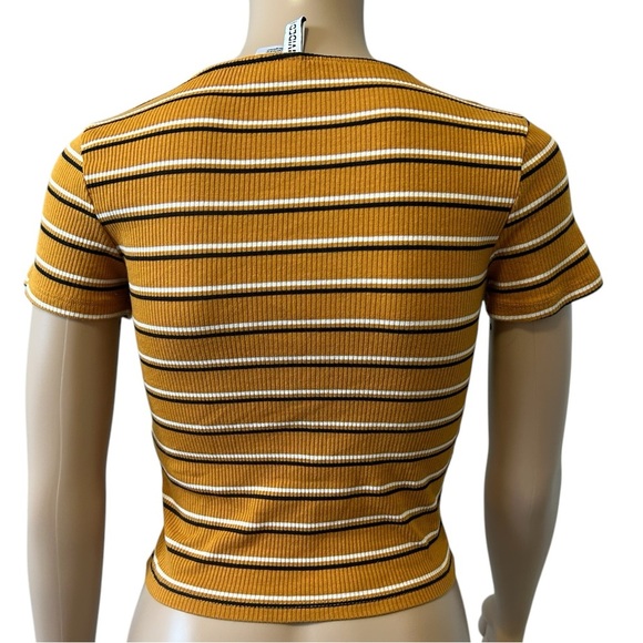 Striped Mustard Ribbed Women's Top - Picture 2 of 4